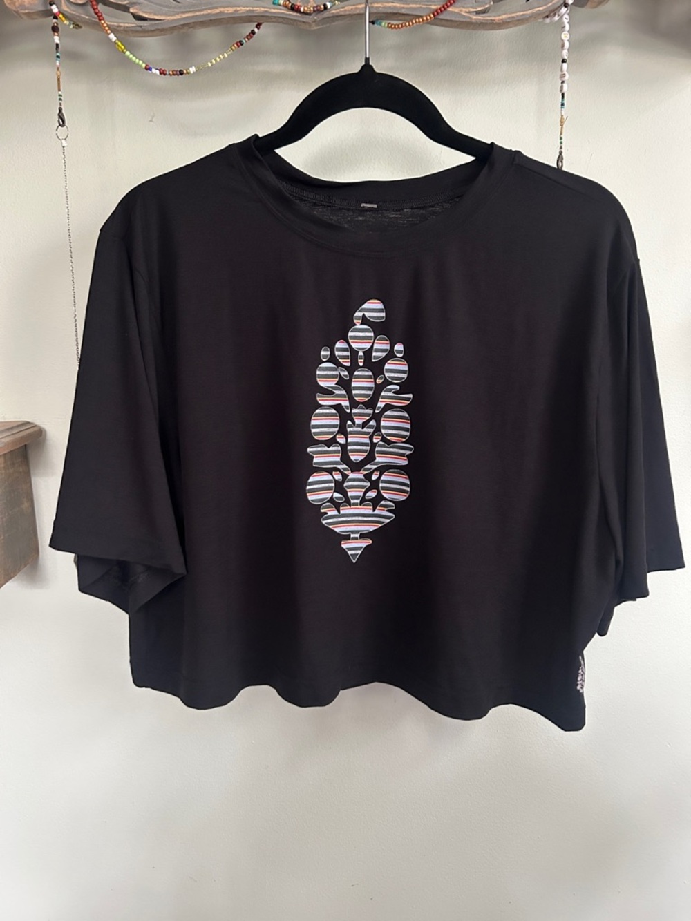FP Movement by Free People Black Short Sleeve Tee with Striped Leaf Graphic